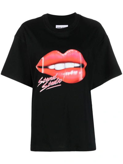 Stand Studio Motif-print Short-sleeve T-shirt In Black