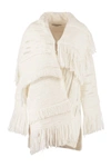 Stella Mccartney Asymmetric Fringed Cardi-coat In Panna