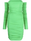 The Andamane Off-shoulder Draped Green Mini Dress By  In Green