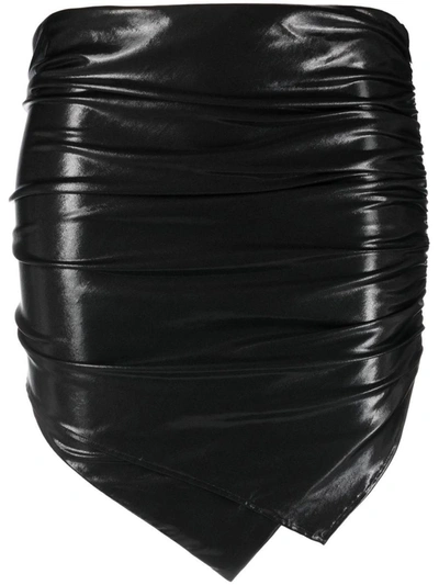 Attico Ruched Asymmetric Mini Skirt In Black