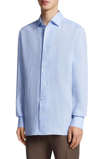 Zegna Long-sleeve Linen-cotton Shirt In Blue