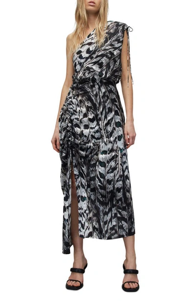 Allsaints Laura Ines Print One-shoulder Midi Dress In White Mono