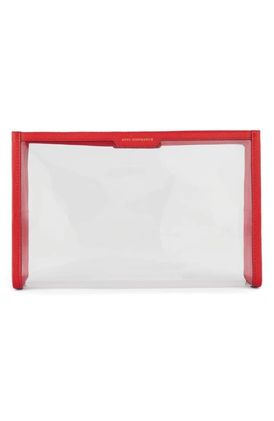 Anya Hindmarch Big Things Recycled Tpu Zip Pouch In Clear/ Bright Red
