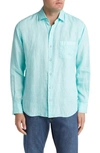 Peter Millar Coastal Garment Dyed Linen Button-up Shirt In Mint Blue