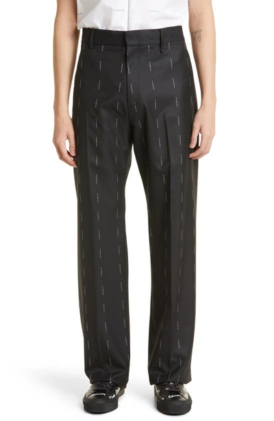 Givenchy Logo Stripe Wool Straight Leg Pants In Black