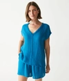 Michael Stars Draya Gauze V-neck Top In Pacific