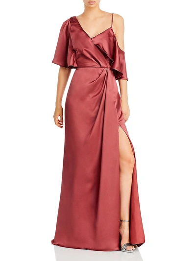 Amsale Womens Satin Maxi Evening Dress In Red