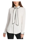 DKNY PETITES WOMENS BUTTON-DOWN COLLARED BLOUSE