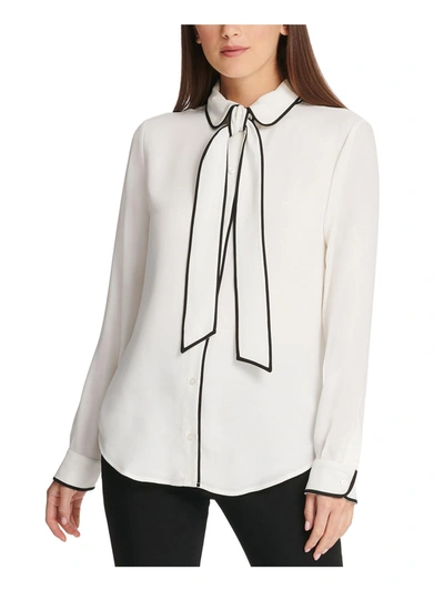 Dkny Petites Womens Button-down Collared Blouse In Multi