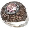 SUZY LEVIAN STERLING SILVER PINK AND BROWN CUBIC ZIRCONIA HALO PAVE RING