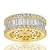 Suzy Levian Yellow Sterling Silver Cubic Zirconia White Baguette And Round Wide Eternity Band