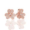 Suzy Levian Rose Sterling Silver Cubic Zirconia 3-flower Petal Earrings In Pink