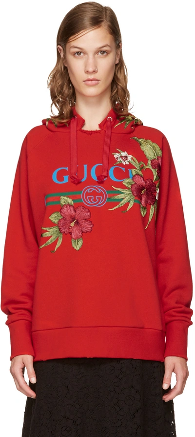 Gucci Embroidered & Printed Cotton Sweatshirt, Red