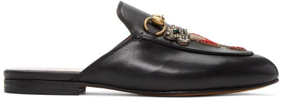 Gucci Princetown Appliquéd Embellished Leather Slippers In Black/gold