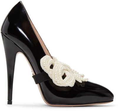 Gucci Bow-embellished Patent-leather Pumps In Black