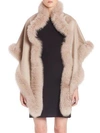 SOFIA CASHMERE Fox Fur-Trimmed Cashmere Wrap