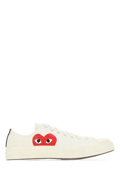 Comme Des Garçons Play Ivory Canvas Comme Des Garã§ons X Converse Sneakers In White