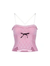 Cormio Heidi Cotton Blend Top W/velvet Ribbon In Pink