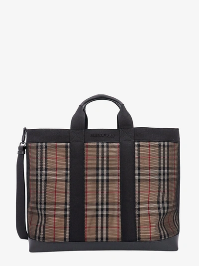 Burberry Checked Mesh-trimmed Tote Bag In Beige