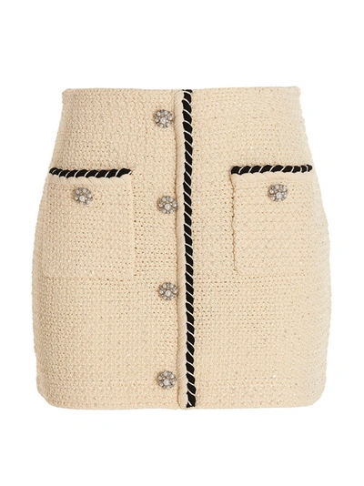 Self-portrait Cream Sequin Knitted Mini Skirt In Beige