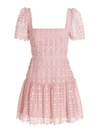 Self-portrait Square Neck Short Sleeve Pink Petal Lace Mini Dress