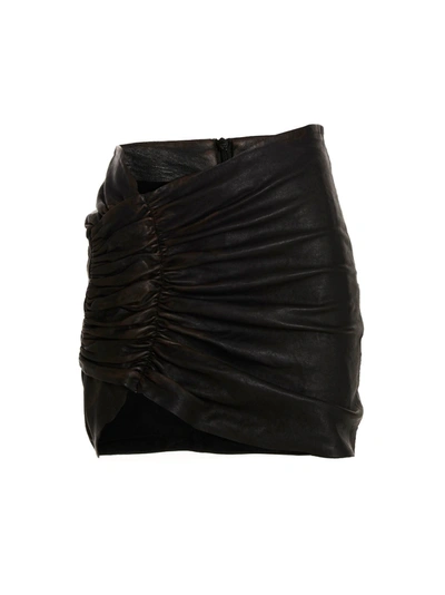 The Mannei Asymmetric Ruched Leather Skirt In Black