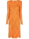 Ermanno Scervino Sheer Geometric Lace Dress With Long Sleeves In Orange