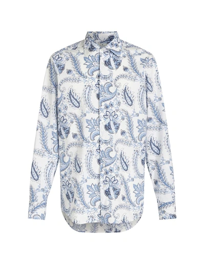 Etro White Shirt With Blue Paisley Print In Multi