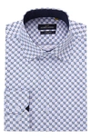 AZARO UOMO SLIM FIT GEOMETRIC PRINT PERFORMANCE DRESS SHIRT