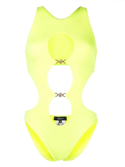 Versace Cutout One Piece Swimsuit In Yellow