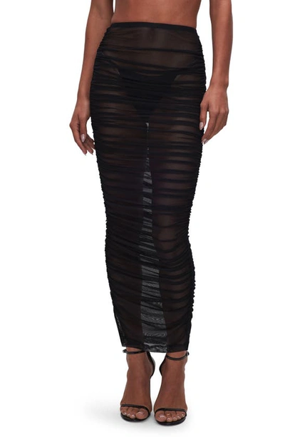 GOOD AMERICAN RUCHED MESH COVER-UP MAXI SKIRT