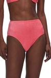 Good American Sparkle Metallic High Waist Bikini Bottoms In Pink