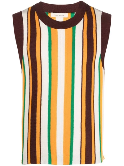 Wales Bonner Scale Striped Knitted Vest In Brown