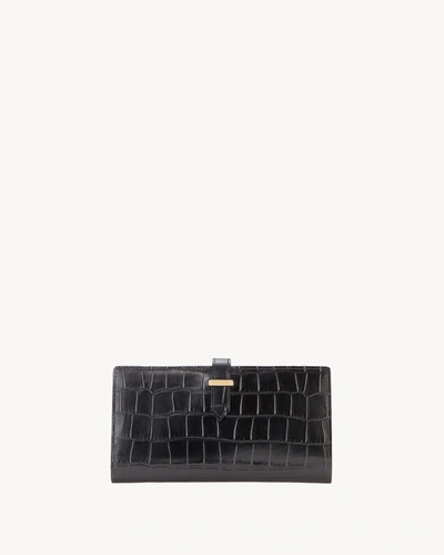 Nili Lotan Le Catherine Embossed Croc Wallet In Black And Gold