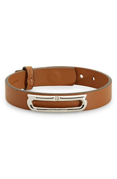 Ferragamo Gancio Ellipse Leather Bracelet In Brown