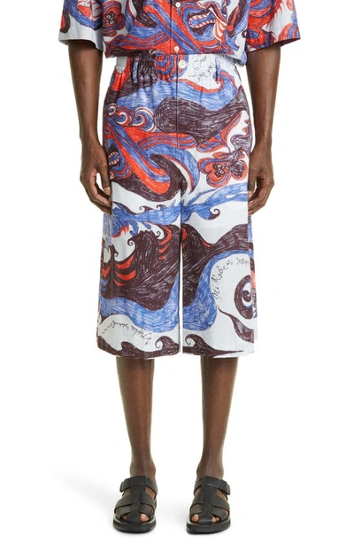 Lemaire Graphic-print Cotton Bermuda Shorts In Multicolour