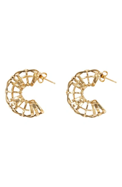 Burberry Check Open Cage Huggie Hoop Earrings In Light Gold