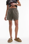 Topshop Cotton Blend Fleece Shorts In Khaki