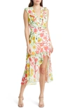 Milly Nanci Neon Botanical Ruffle Dress In White Multi