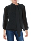 RILEY & RAE WOMENS NECK TIE PUFF SLEEVE BLOUSE