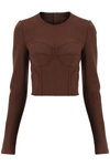 Dolce & Gabbana Long Sleeve Crop Stretch Jersey Corset Top