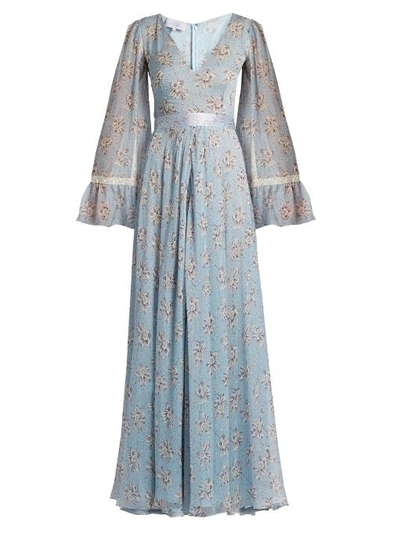 Luisa Beccaria Floral-print Silk-chiffon Gown In Blue Print
