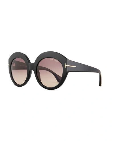 Tom Ford Rachel Round Acetate Sunglasses In Shiny Black/smoke Gradient