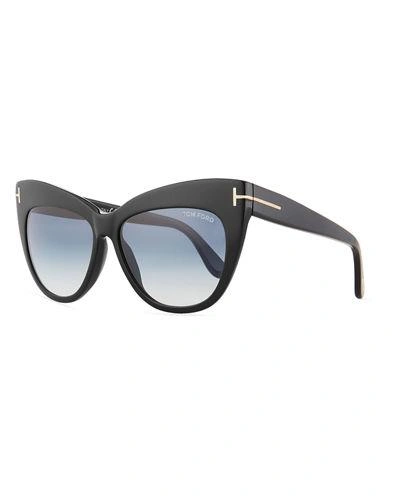 Tom Ford Women's Nika Cat Eye Sunglasses, 55mm In Shiny Black/blue Gradient