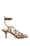 Valentino 'rockstud Net' Sandals In Brown