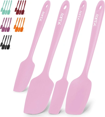 Zulay Kitchen Heat Resistant Silicone Spatula Set Tools For Cooking, Baking & Mixing In Pink