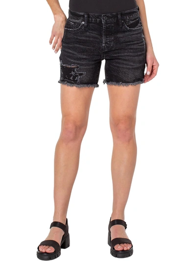 Earnest Sewn Distressed Denim Midi Shorts In Multi