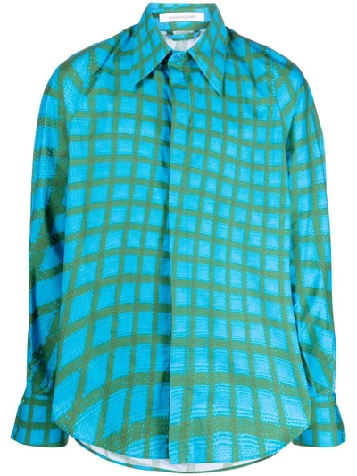 Bianca Saunders Men's Twerked Tile-print Sport Shirt In Blue