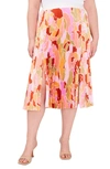 Halogen Abstract Print Double Slit Pleated Midi Skirt In Canyon Sunset