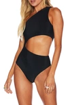 Beach Riot Celine One Piece Cutout One Shoulder Swimsuit In Black In Black